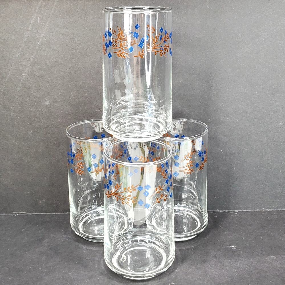 Vtg Termocrisa Lot of 4 Blue Forget Me Not Drinking Glasses Tumblers 4 3/4”